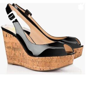 FOWT Black Platform Wedges for Women Comfort Peep Open Toe Chic Slingback Sandal